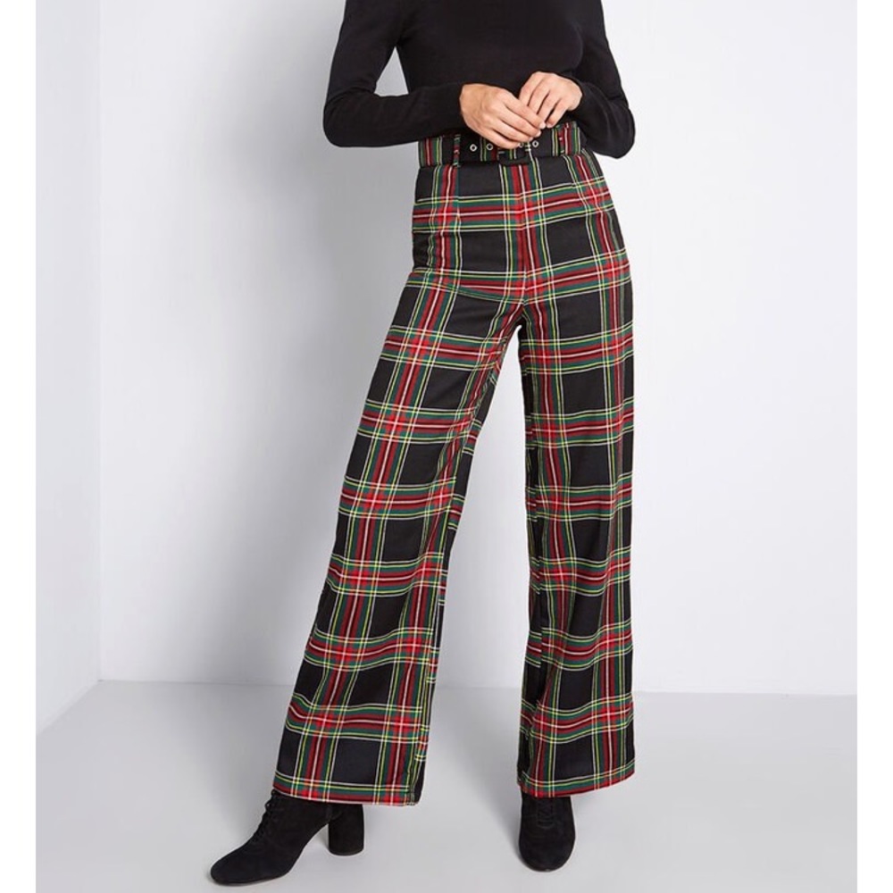 Modcloth Black and Red Plaid Wide Leg Pants